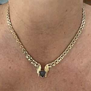 Women’s Necklace 14k Yellow Gold Link Chain Large Trillion Cut Mystic Topaz 16”